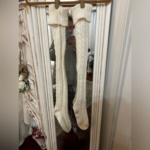 Free People Chunky Cream Cable Knit Over-the-Knee Socks